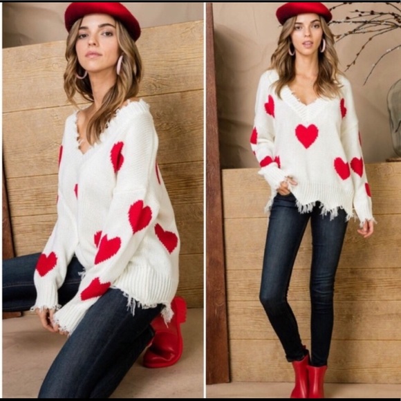 ❤️BE MINE SWEATER❤️HEARTS❤️DISTRESSED - Picture 4 of 8